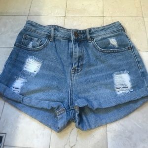 BULLHEAD/PACSUN Ripped Blue Denim High Rise Shorts